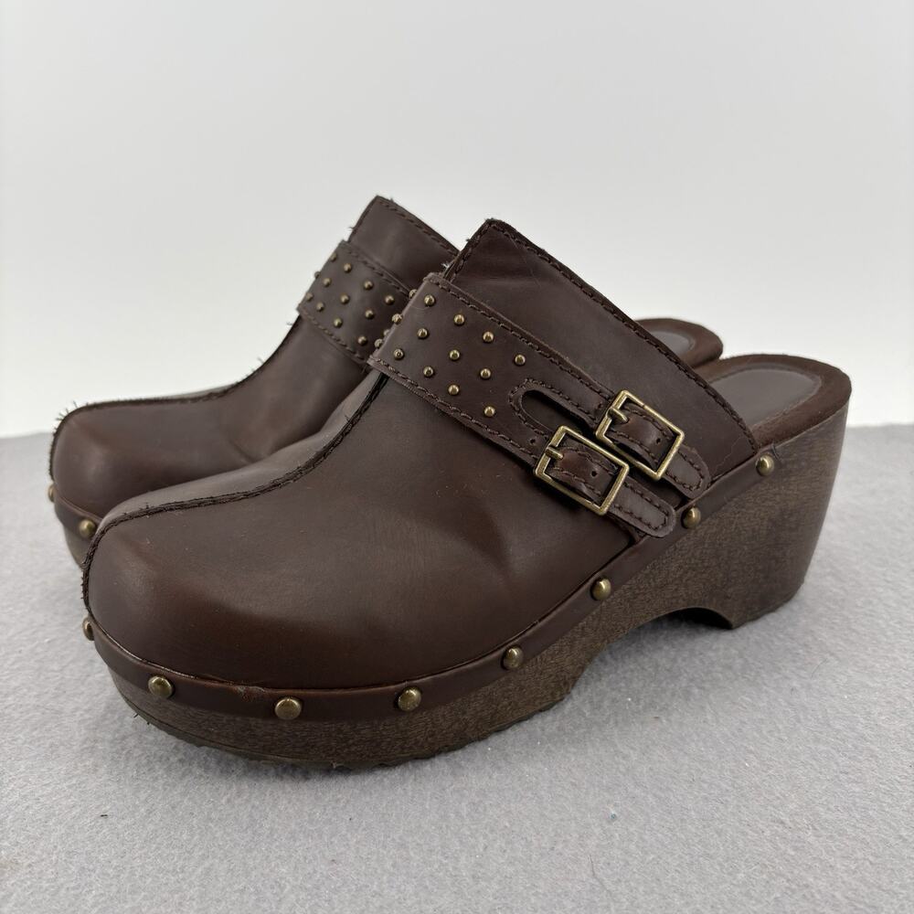 Vintage Y2K Brown Platform Clogs Route 66 Women’s Size 9 Shoes Buckle Studs